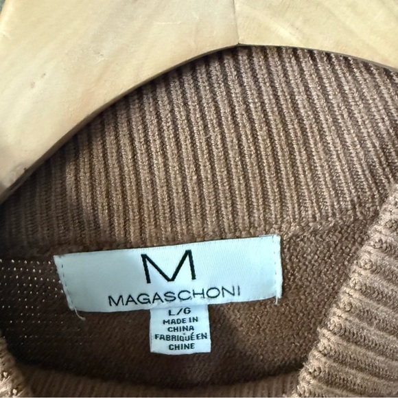 Magaschoni|Brown tan super soft mock neck sweater in textured detail•••Large - Picture 7 of 10